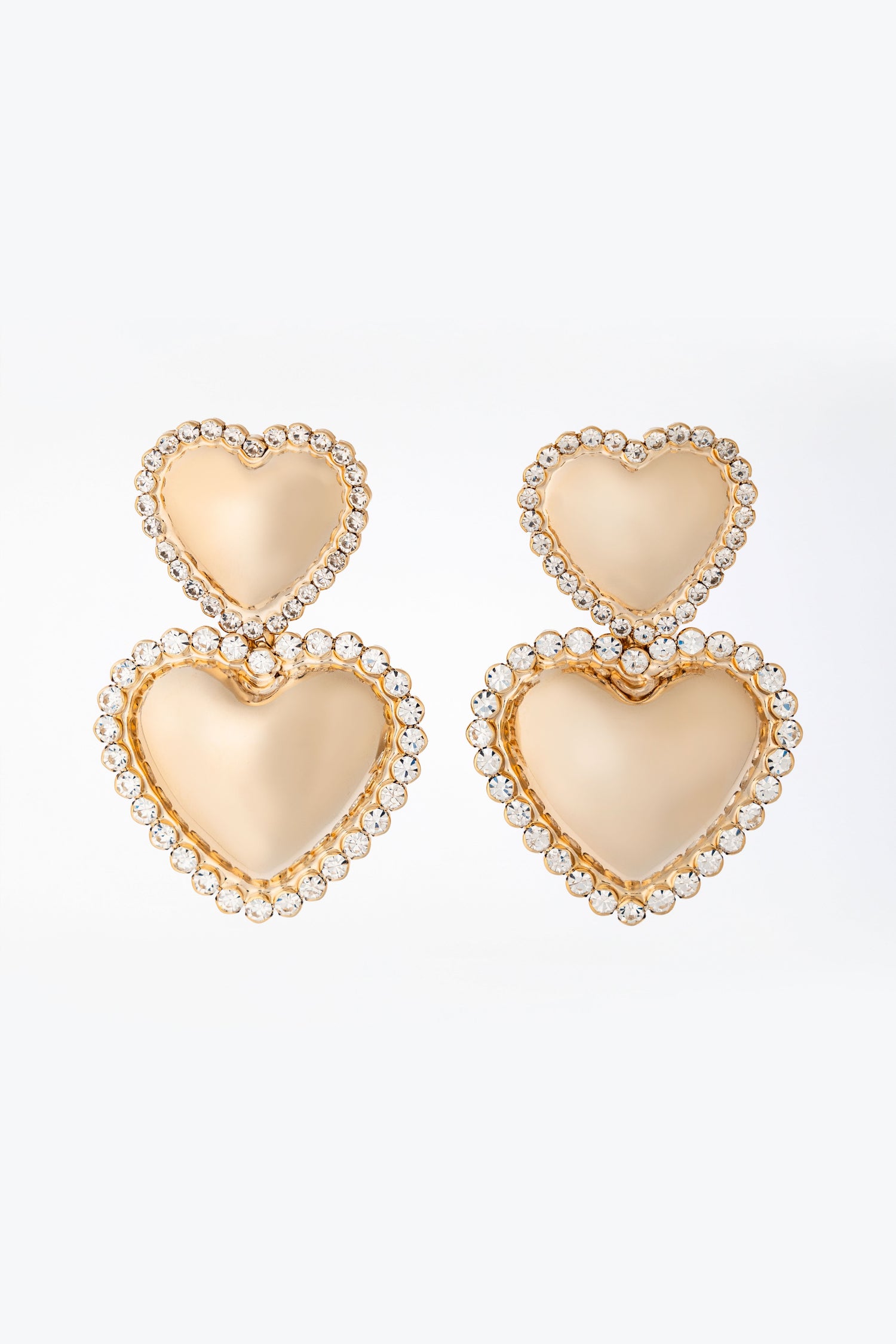 Orecchini doppi cuore con cristalli in Ottone anallergico free nickel Beatrice