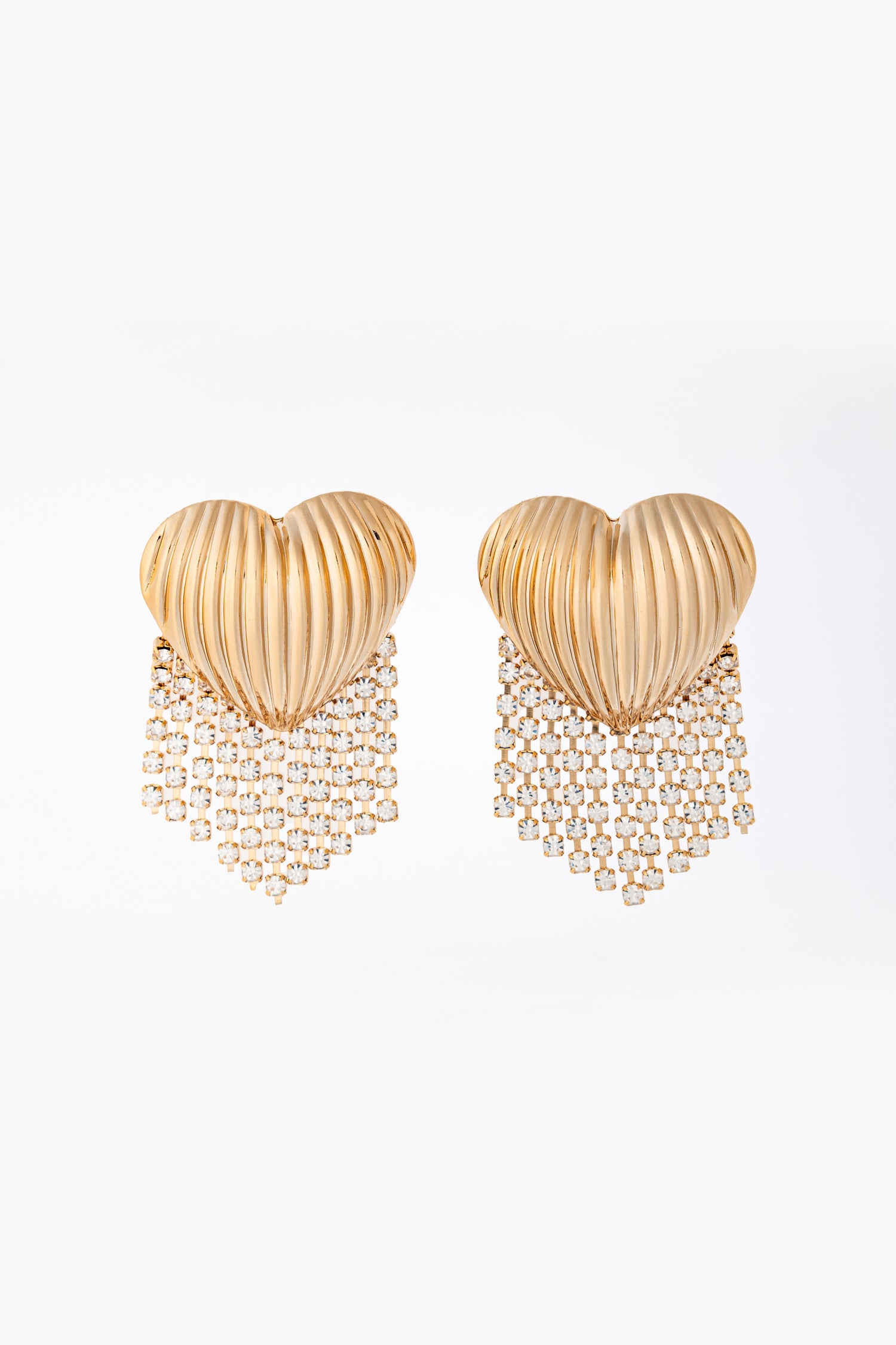 Orecchini cuore rigato con cascata di cristalli in Ottone anallergico free nickel Valentina