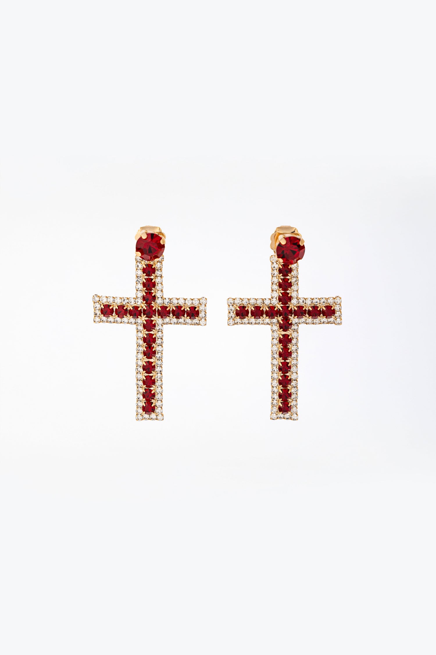 Orecchini Corce in Ottone Placcato Oro con Cristalli Rosso Rubino e Zirconi Magdalena