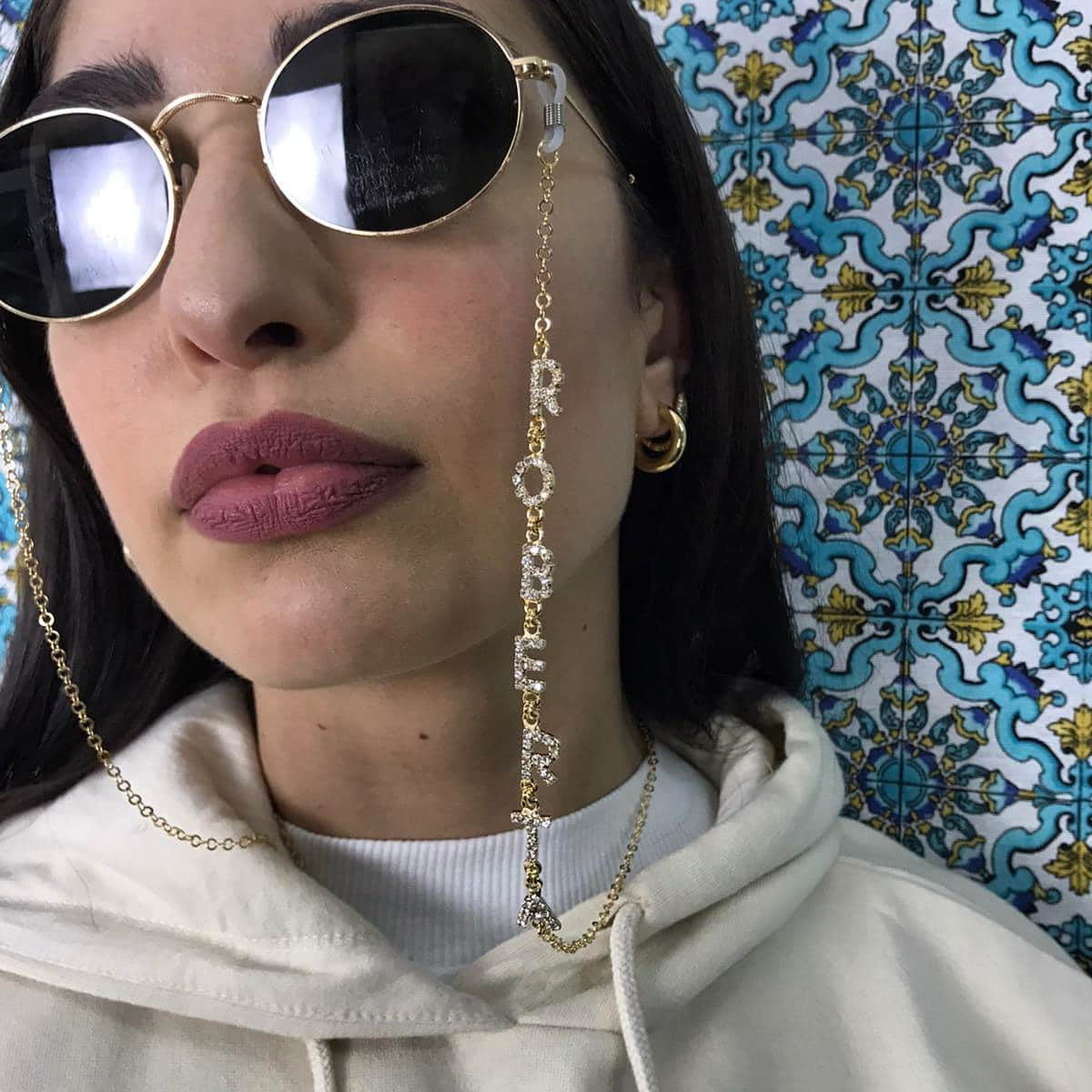 Catenina Occhiali ad Anelli con Lettere in Strass Princess