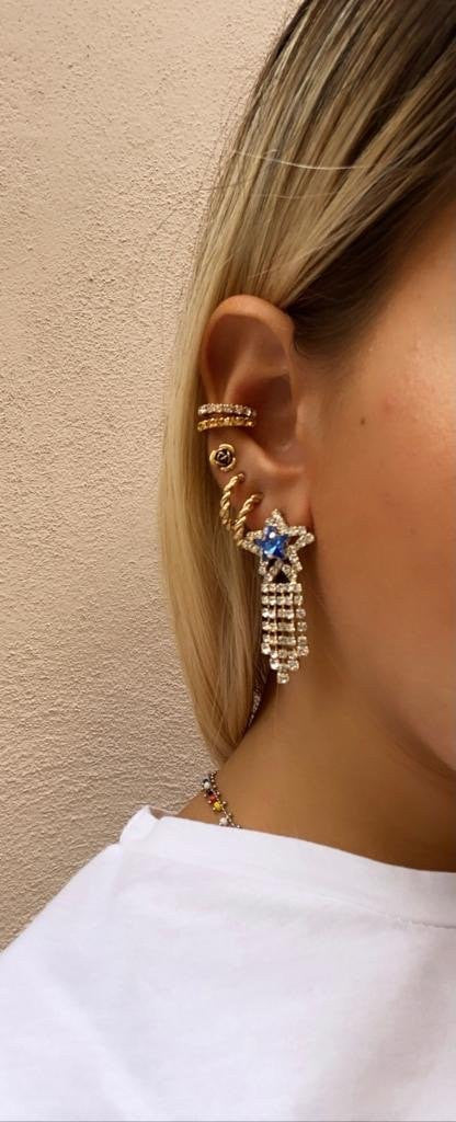 Mini orecchino stella frangia strass