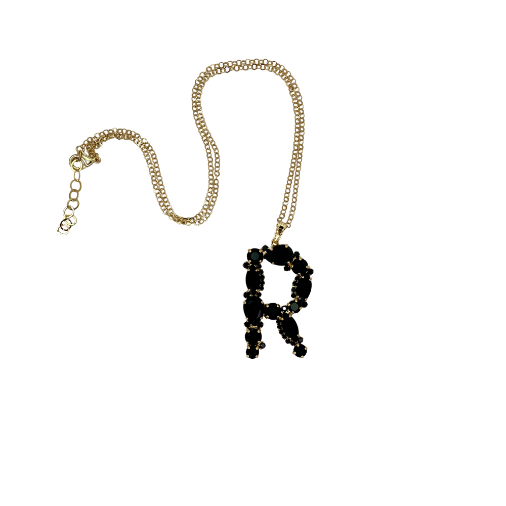 Collana Catena ad Anelli Rockstar con Lettera Pendente in Pietre e Strass