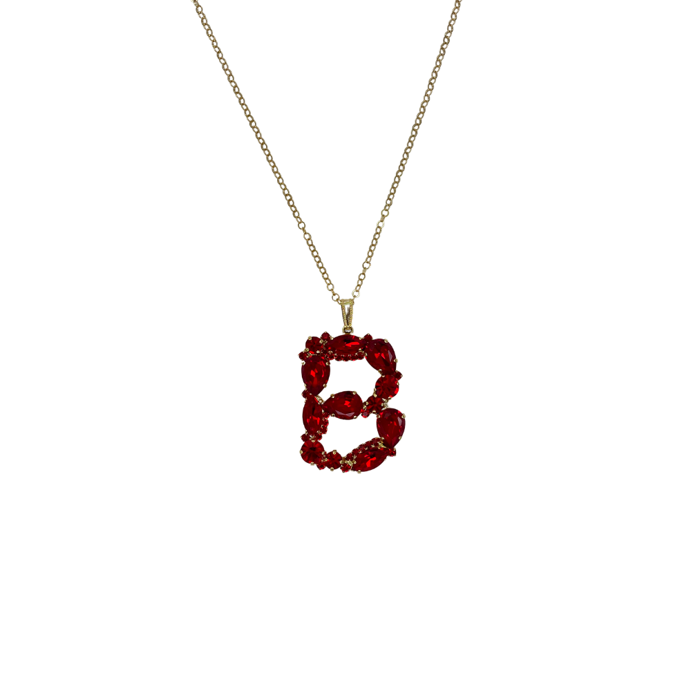 Collana Catena ad Anelli Rockstar con Lettera Pendente in Pietre e Strass
