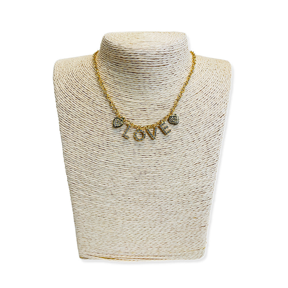 Collana Romantic Love con Scritta Love/Amore e Cuori in Strass