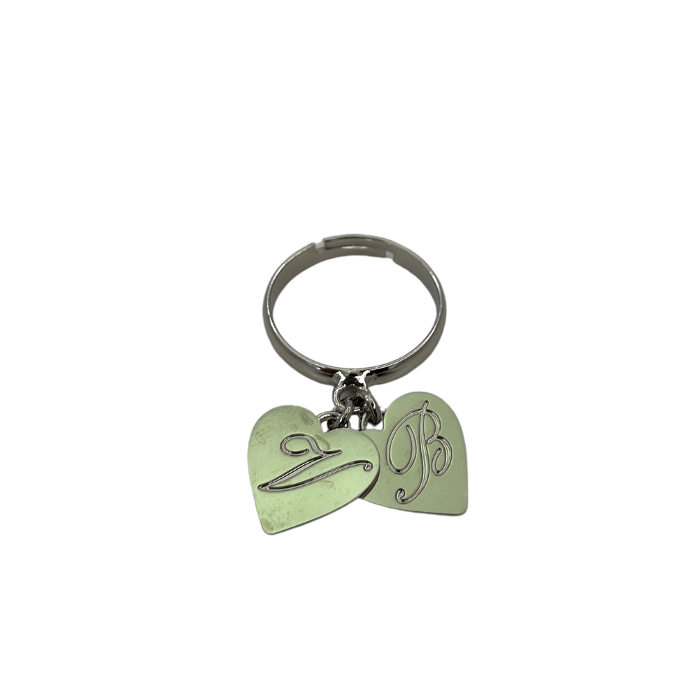 Anello Double Heart Doppio Cuore con Lettera in Corsivo Incisa