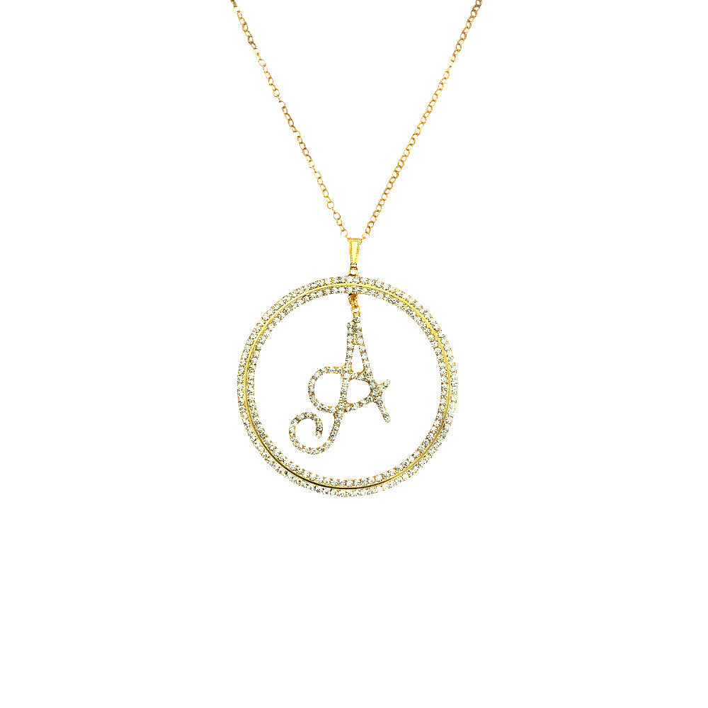 Collana Catena ad Anelli Strass Love Letters con Cerchio e Lettera in Corsivo