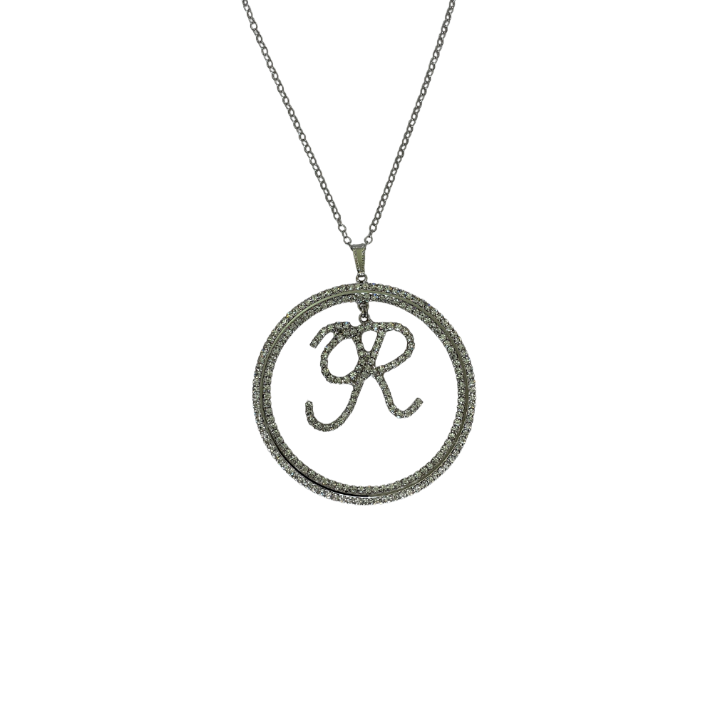 Collana Catena ad Anelli Strass Love Letters con Cerchio e Lettera in Corsivo