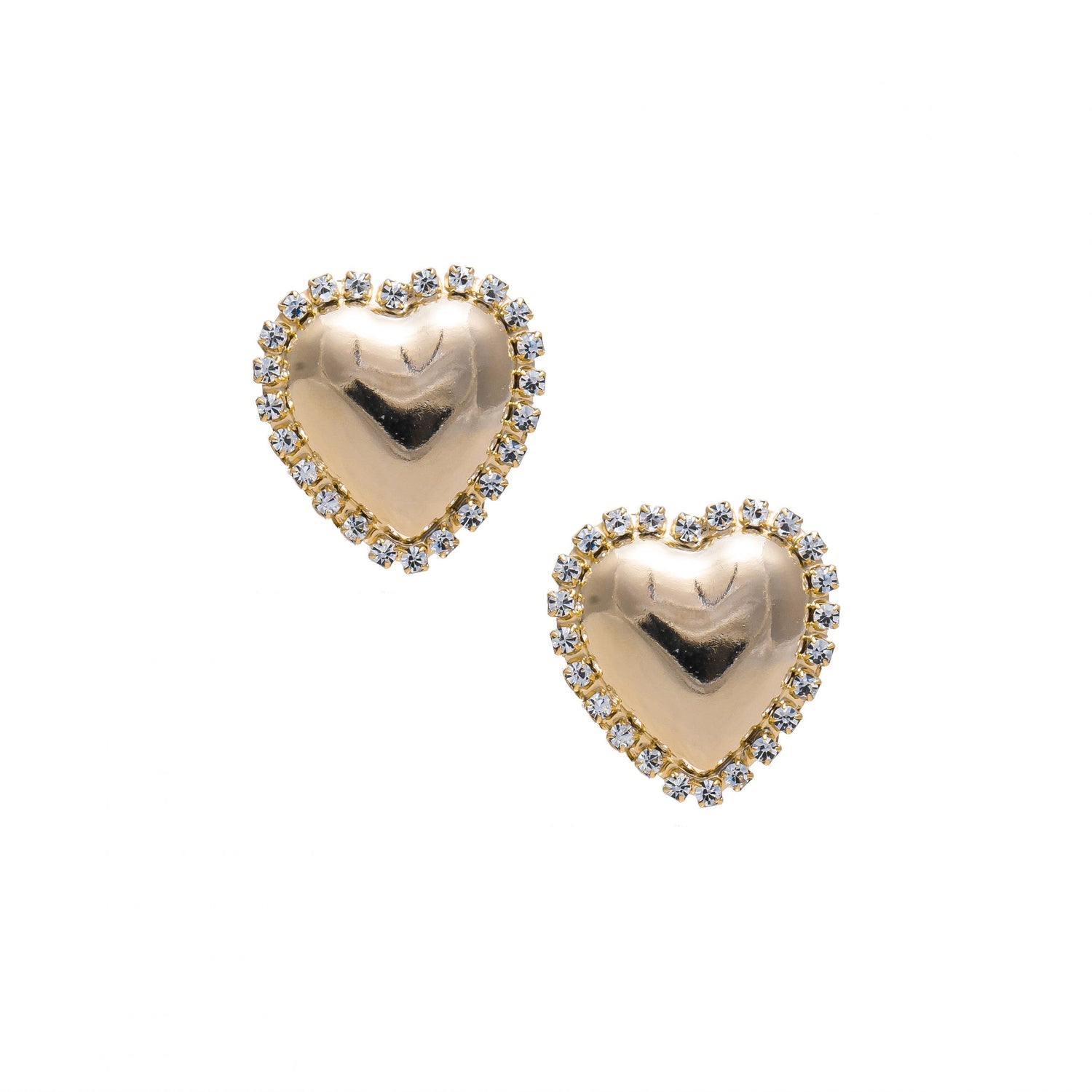 Orecchini Metallo Small Heart Sparkling Piatto Contornato di Strass