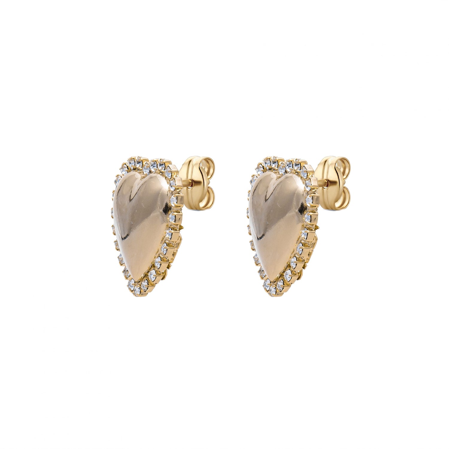 Orecchini Metallo Small Heart Sparkling Piatto Contornato di Strass