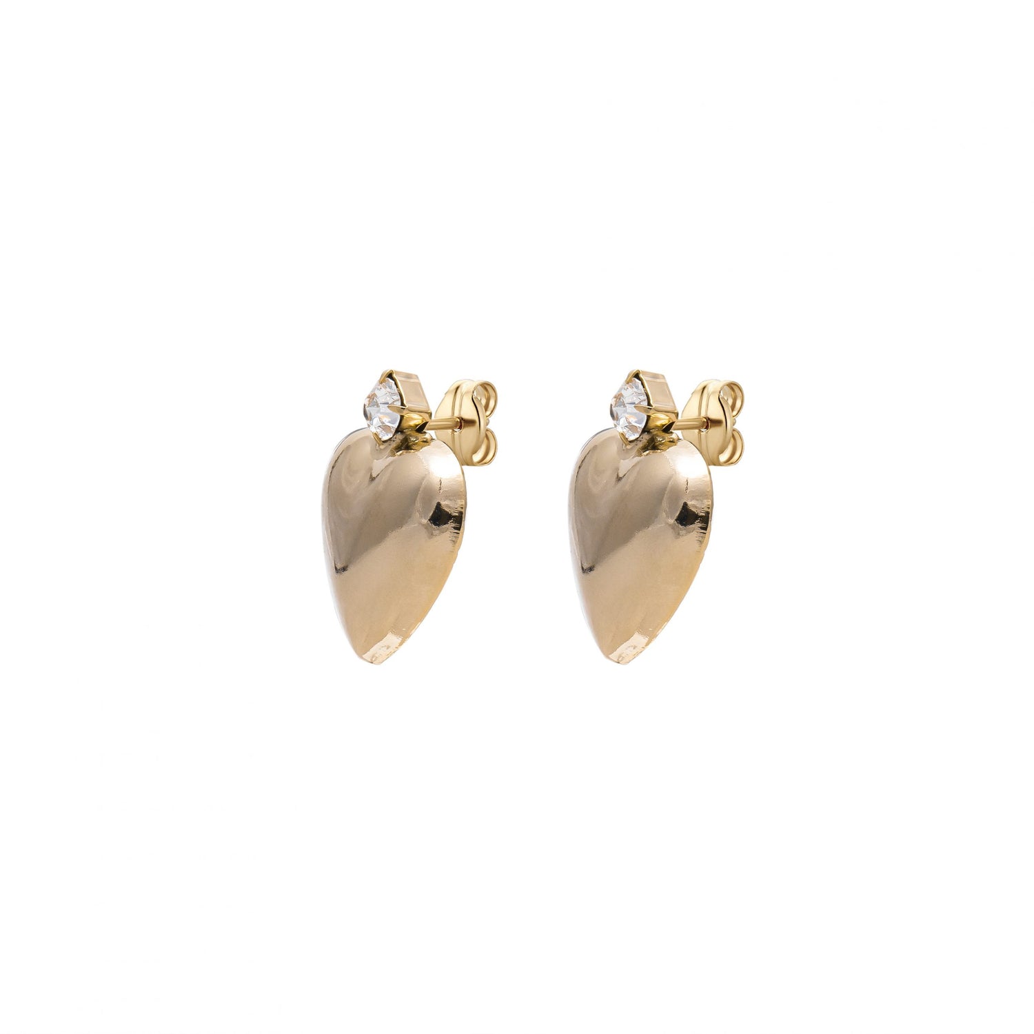 Orecchini Metallo Small Fine Heart Piatto con Pietra