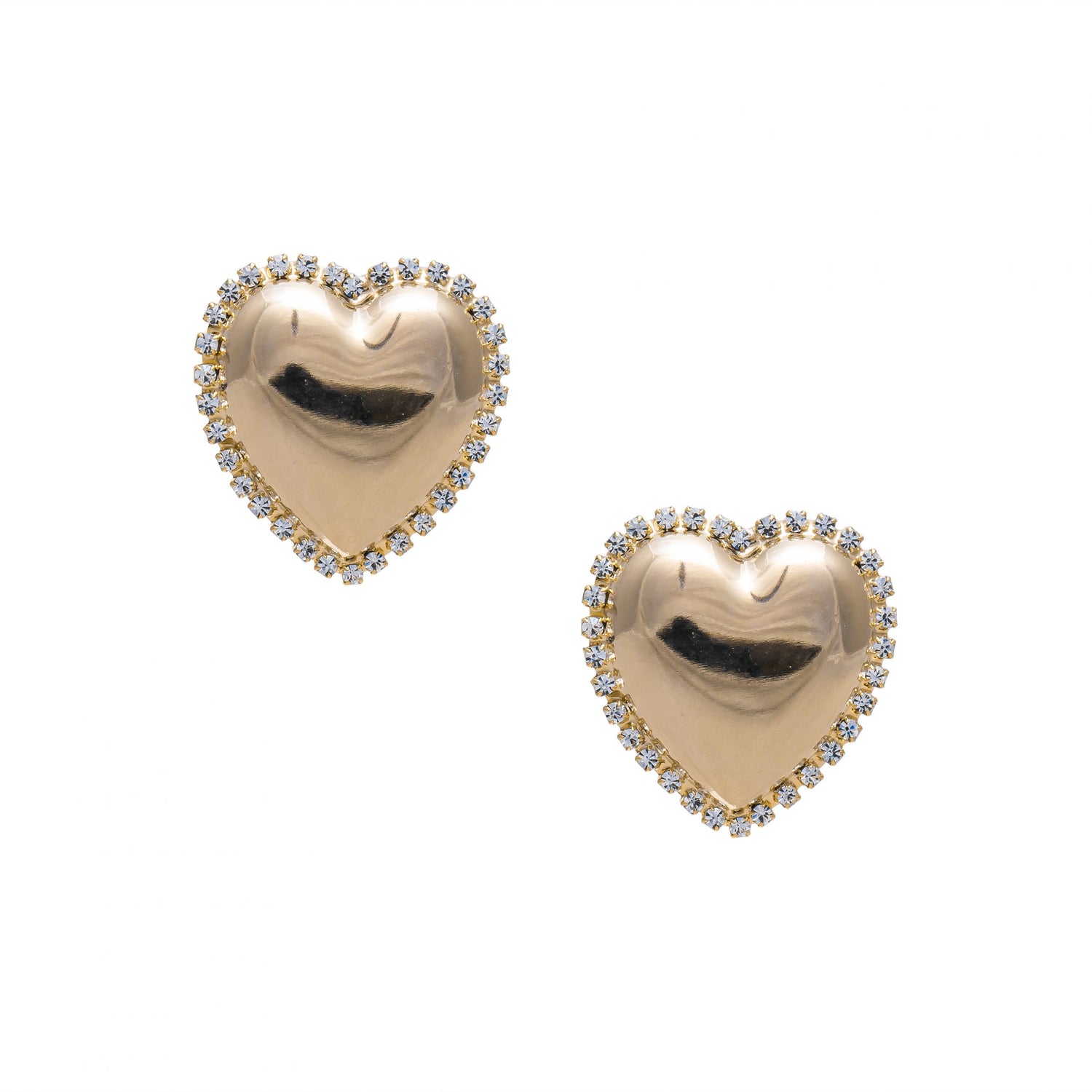 Orecchini Metallo Big Heart Sparkling Piatto Contornato Strass