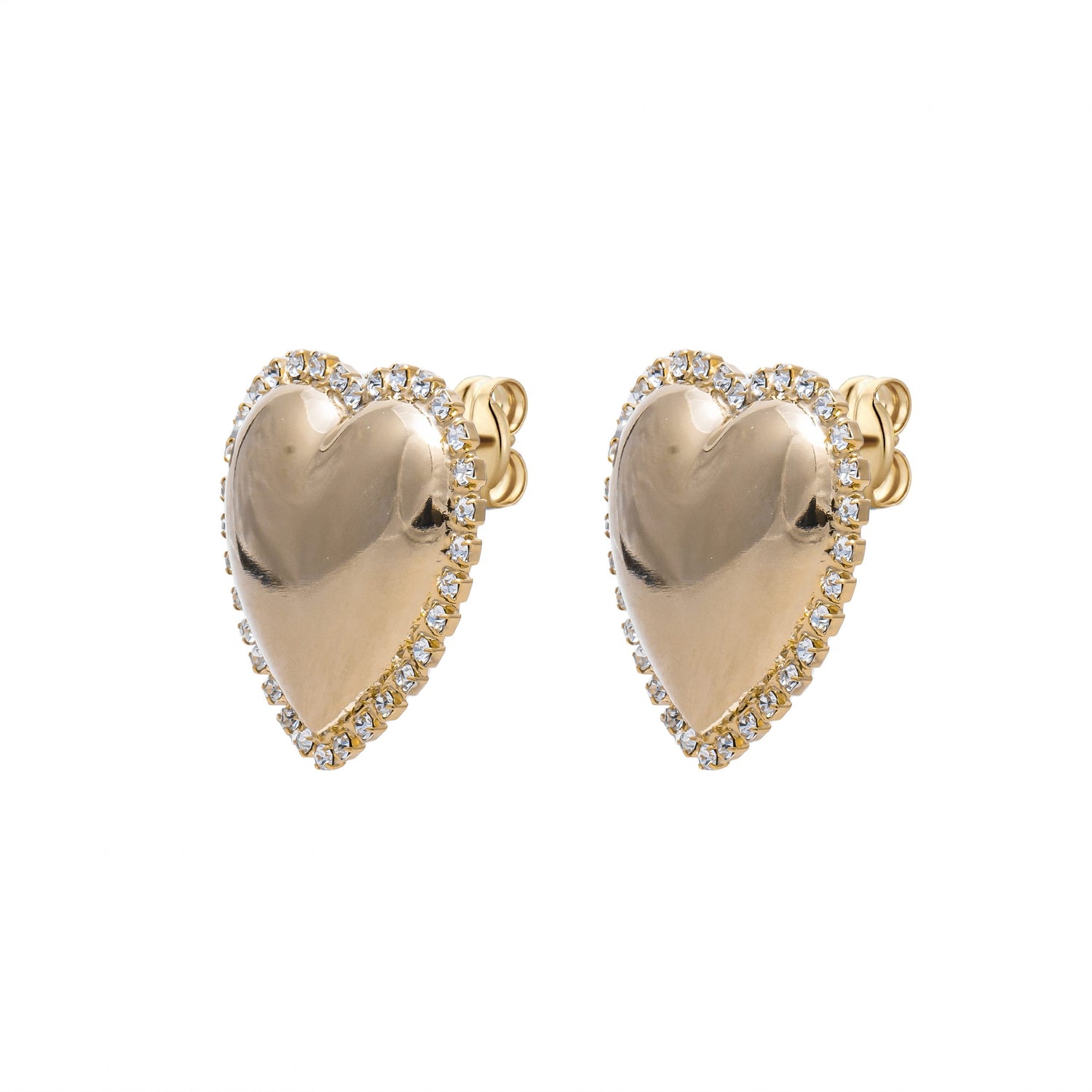 Orecchini Metallo Big Heart Sparkling Piatto Contornato Strass