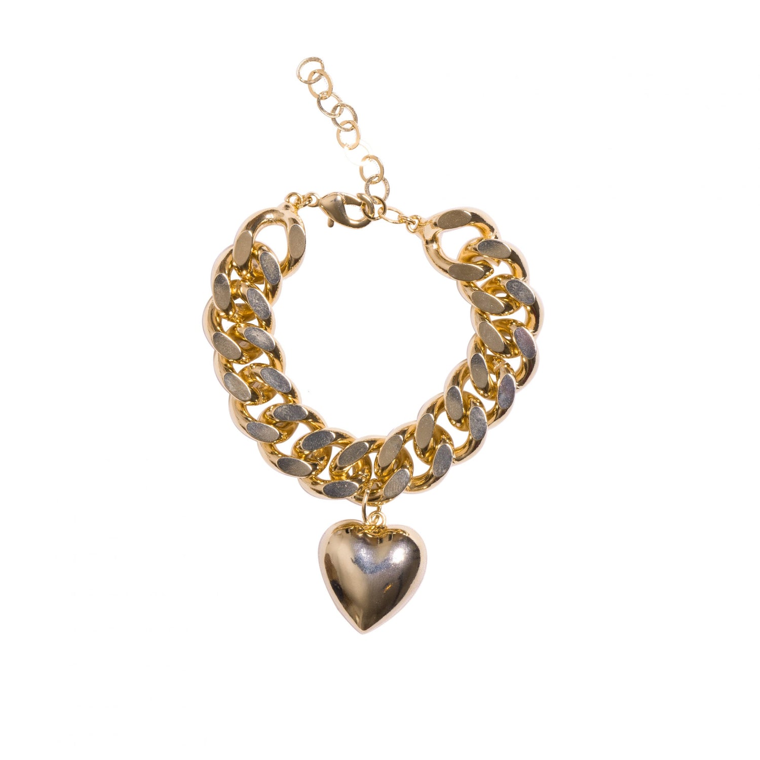 Bracciale Catena Groumette Strong Heart con Cuore Metallo Bombato Pendente