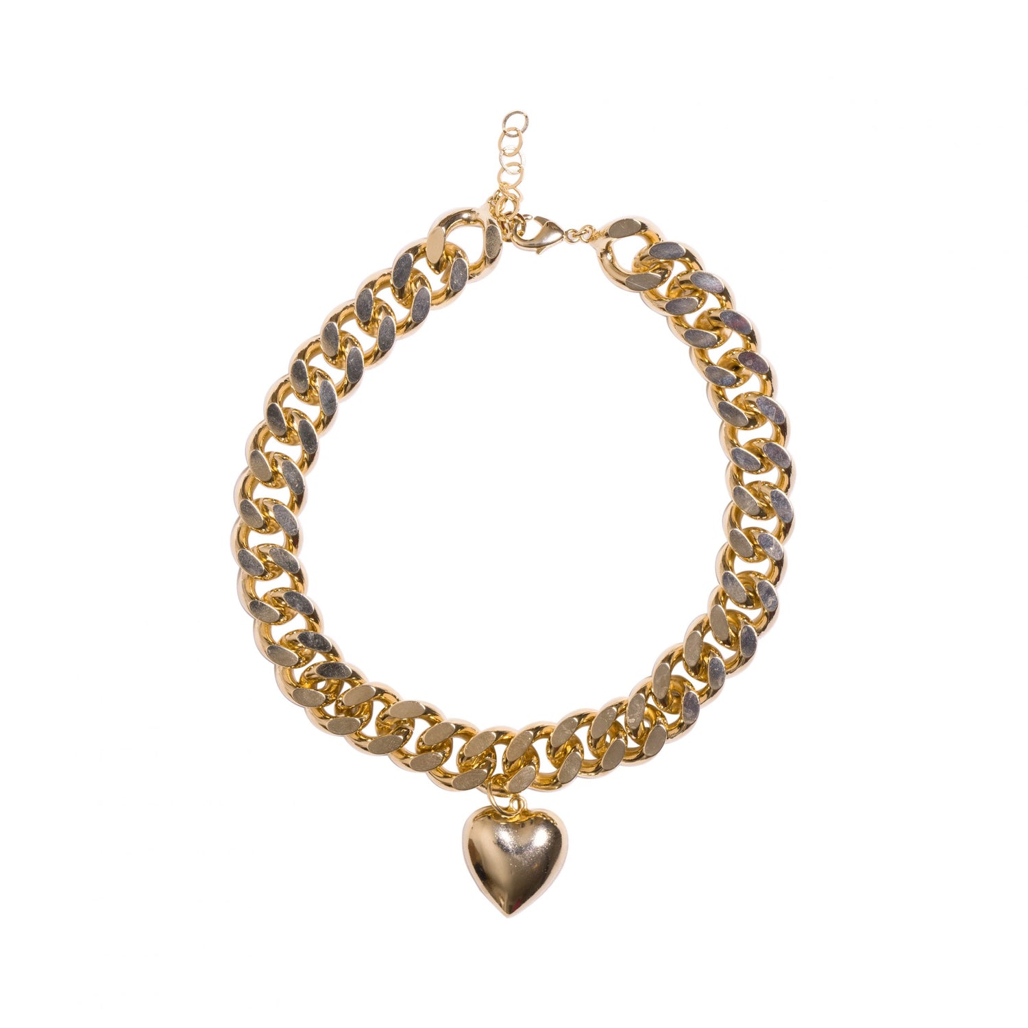 Collana Catena Grumette Grande Strong Heart con Cuore Metallo Bombato Pendente