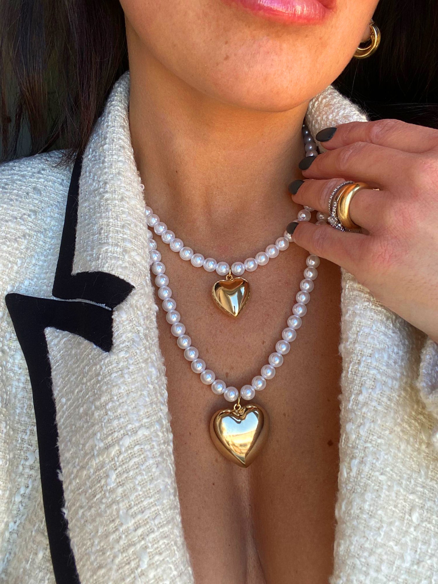 Collana in Perla Diamond Love Pearl con Cuore Piccolo Metallo Pendente