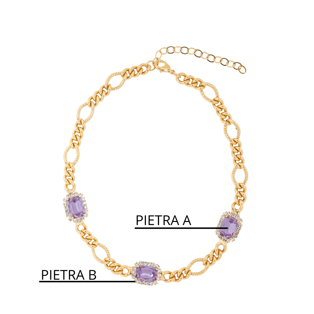 Collana Catena Figaro Strass Princess con Pietra