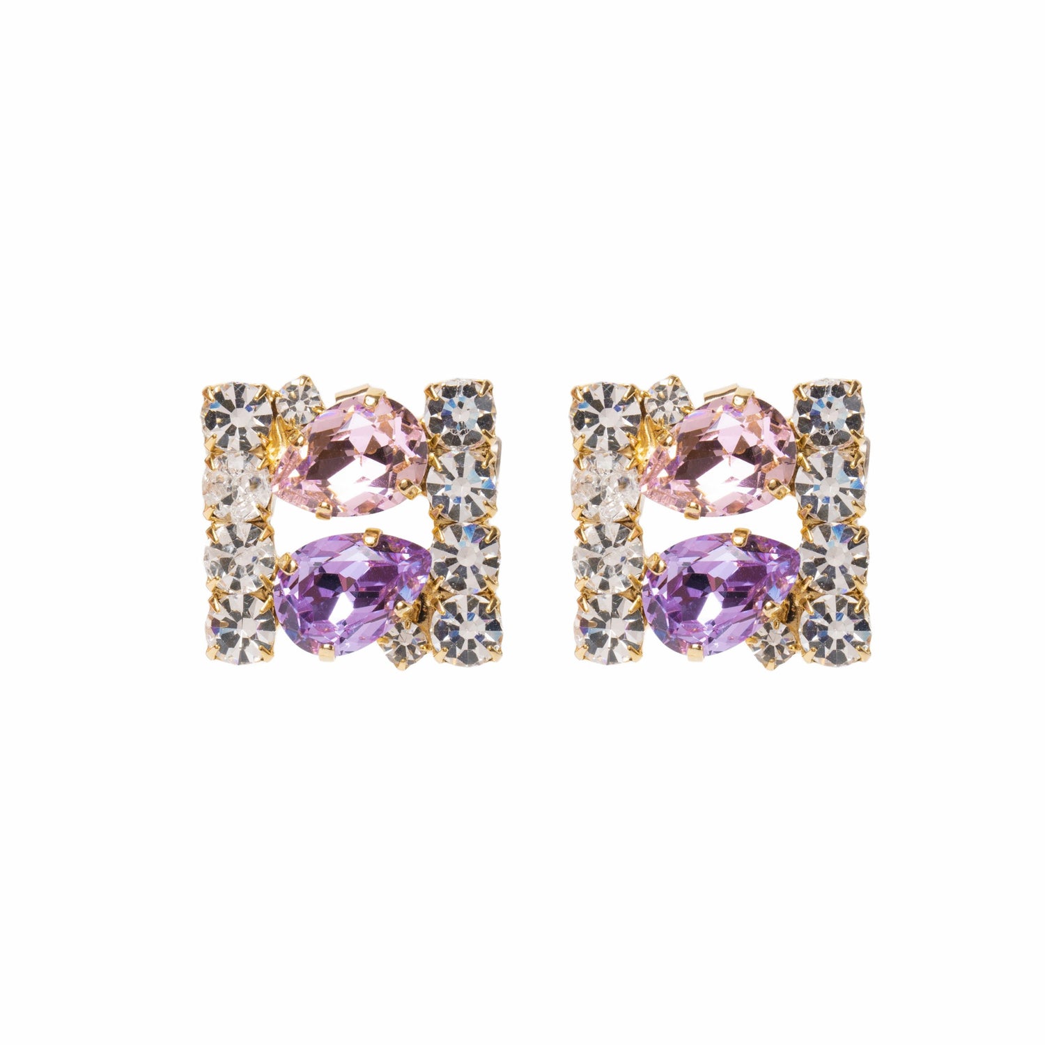 Orecchini Square Bottom in Strass e Gocce
