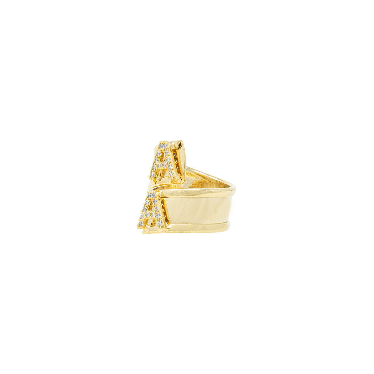 Anello con Lettera in Zirconi e Fascia Incrocio Noi