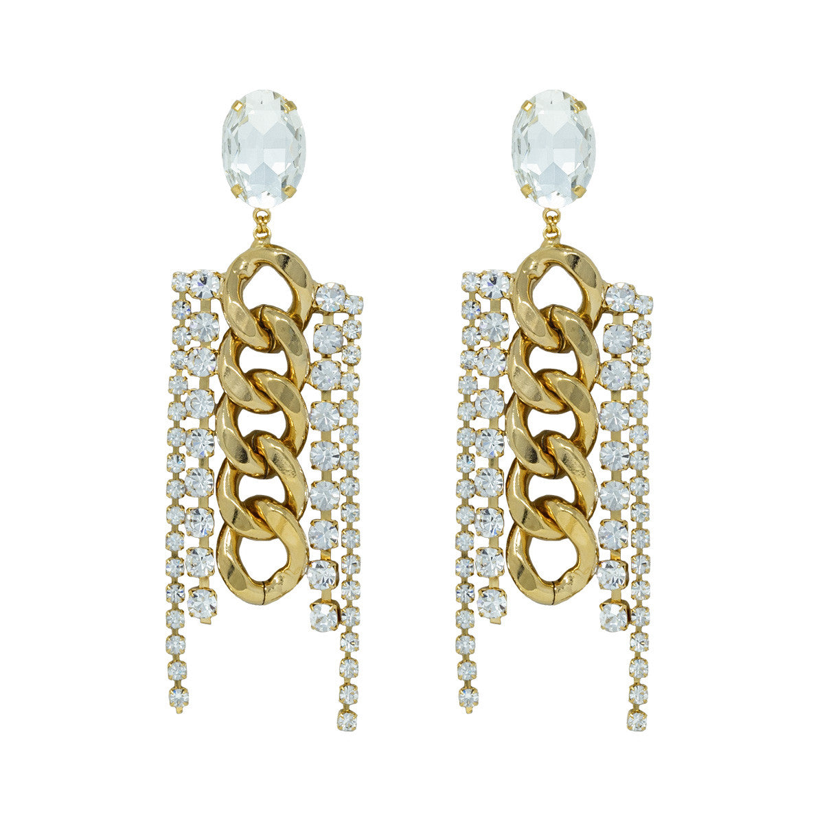 Orecchini Pendenti con Pietra e Strass e Catena Golden Statements