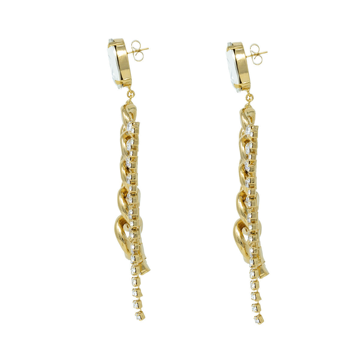 Orecchini Pendenti con Pietra e Strass e Catena Golden Statements