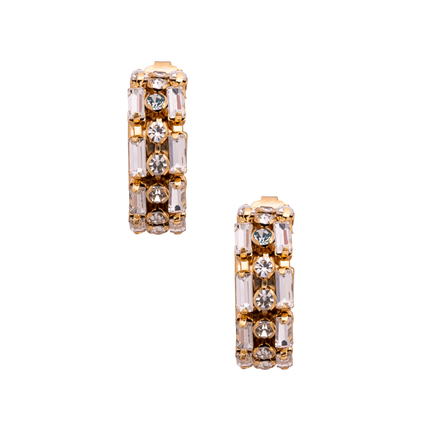 Orecchini In Catena Con Strass Tonda E Catena Strass Baguette 7x3 City