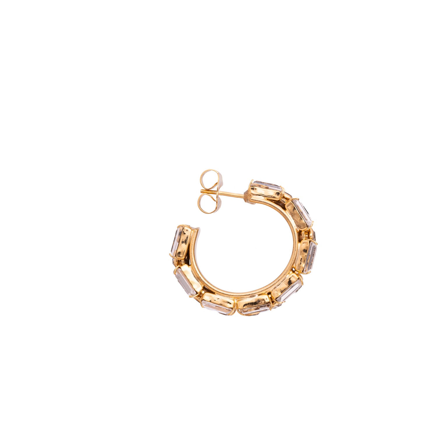 Orecchini In Catena Con Strass Tonda E Catena Strass Baguette 7x3 City