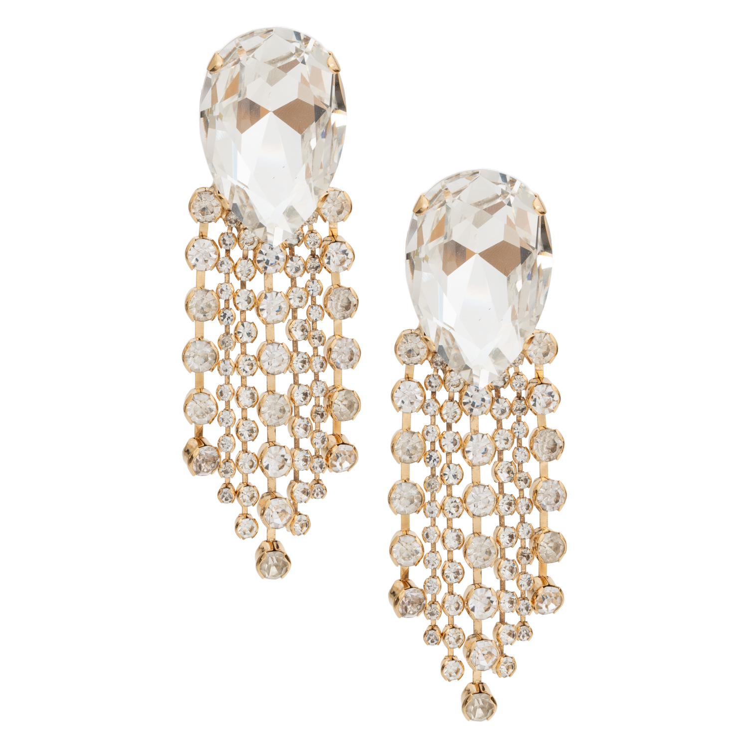 Orecchini In Catena Strass Tonda E Pietra Goccia 40x27 Marienne