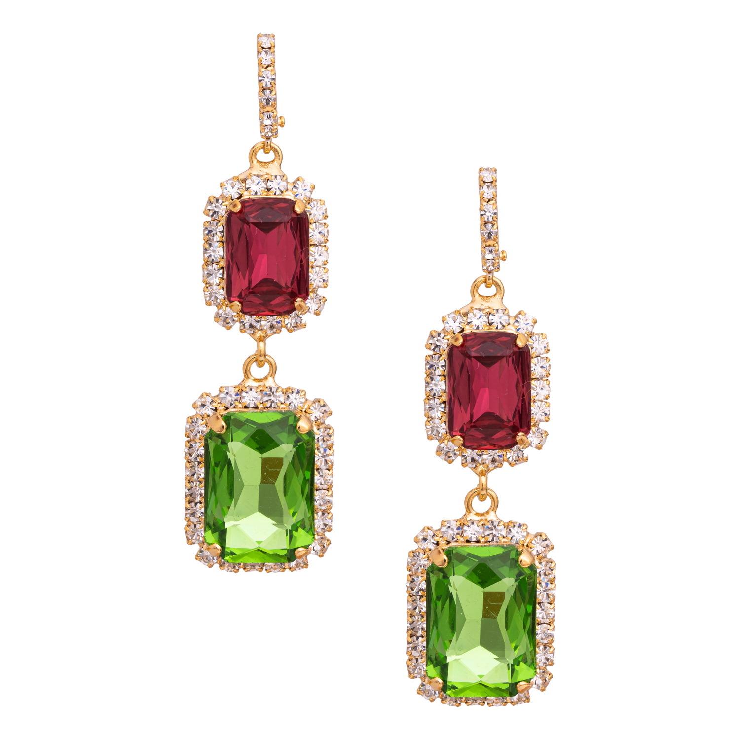 Orecchini Con Strass E Pietre Ottagonali Biancaneve