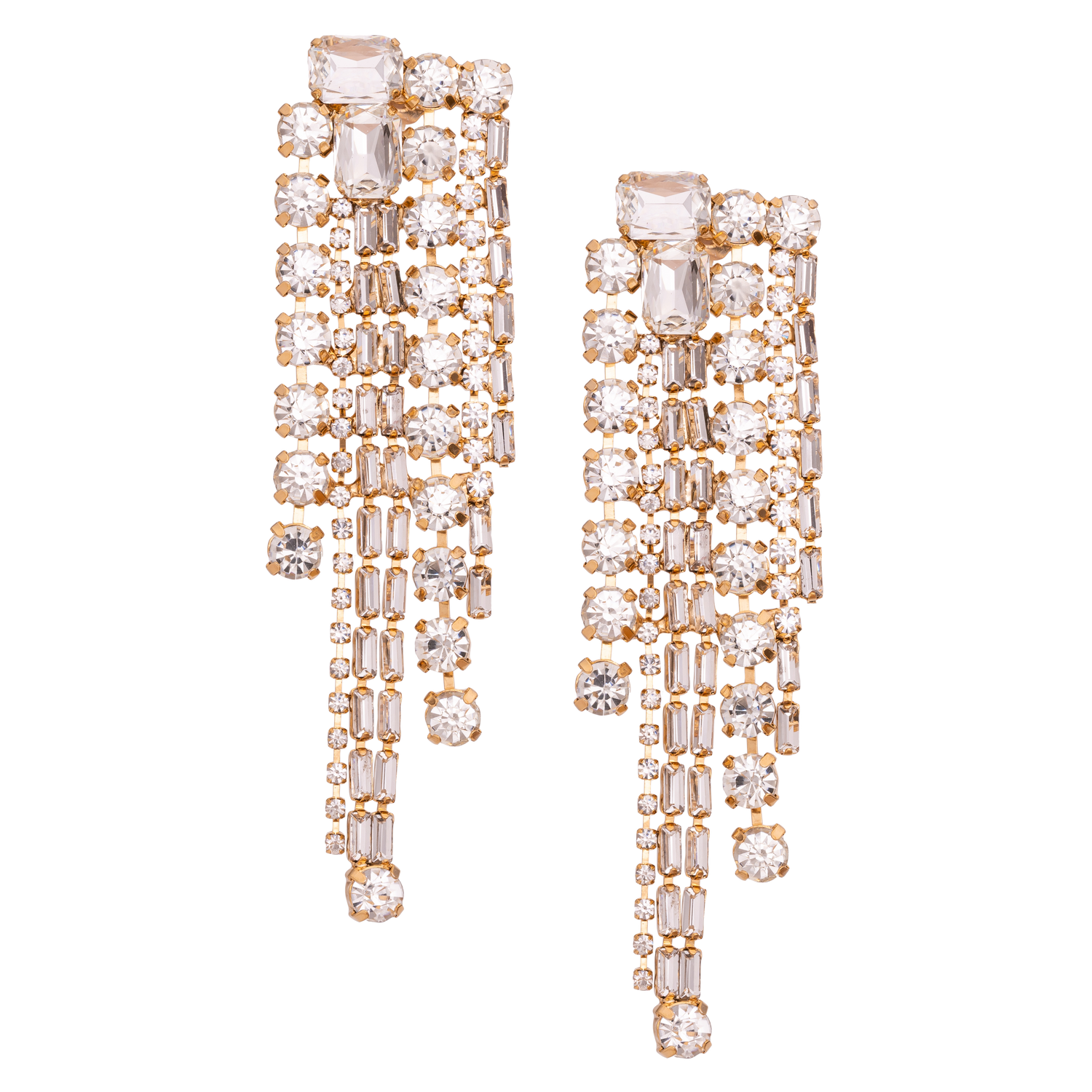 Orecchini In Strass Con Catena Baguette Catena E Pietre Ottagonali Manhattan
