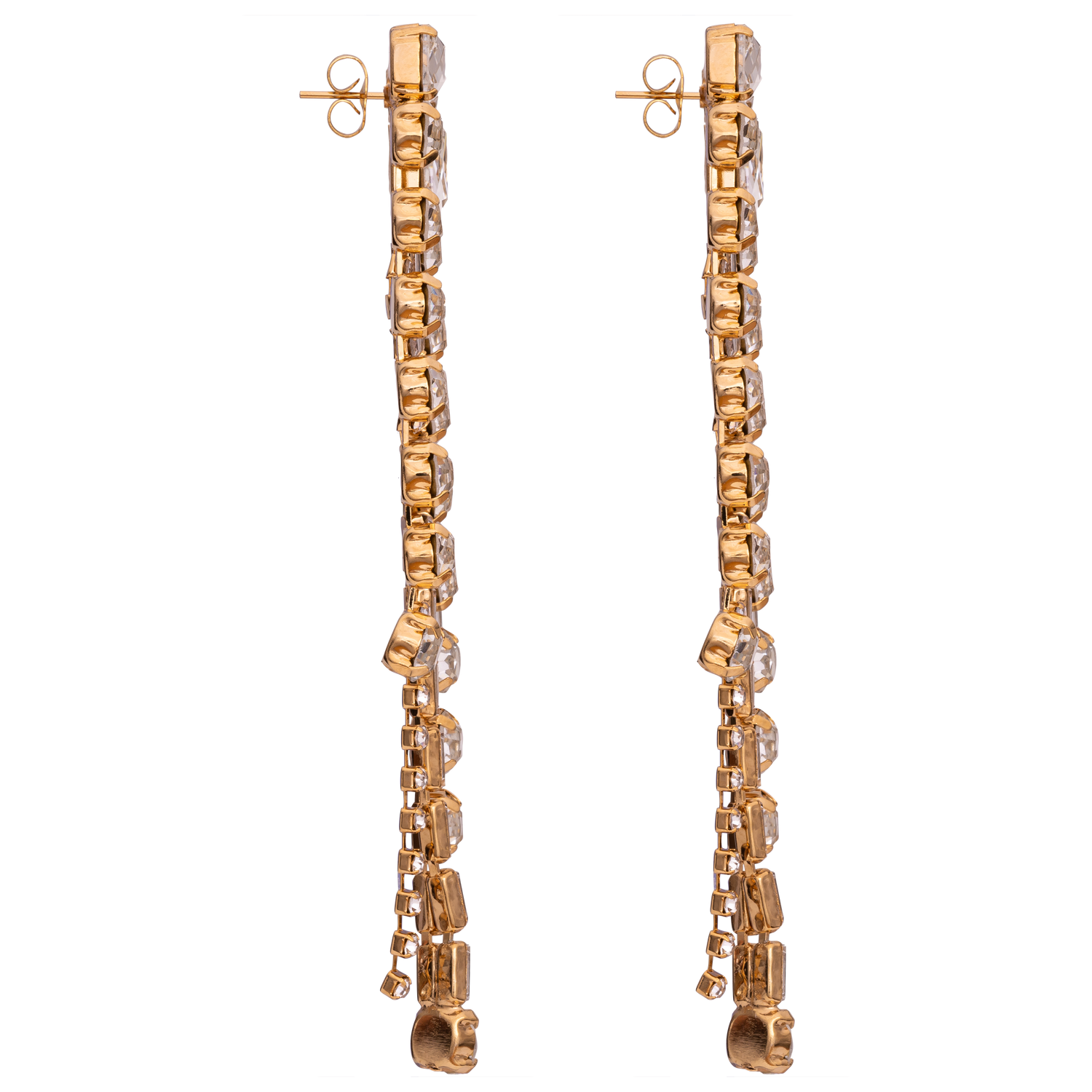 Orecchini In Strass Con Catena Baguette Catena E Pietre Ottagonali Manhattan