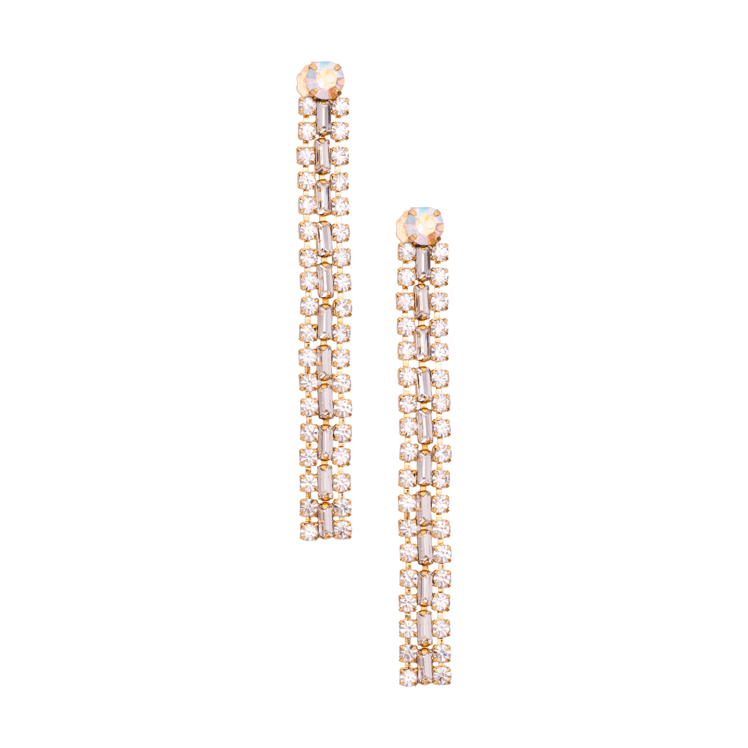 Orecchini In Catena Con Strass , Catena Baguette 7x3 E Pietra Alyssa
