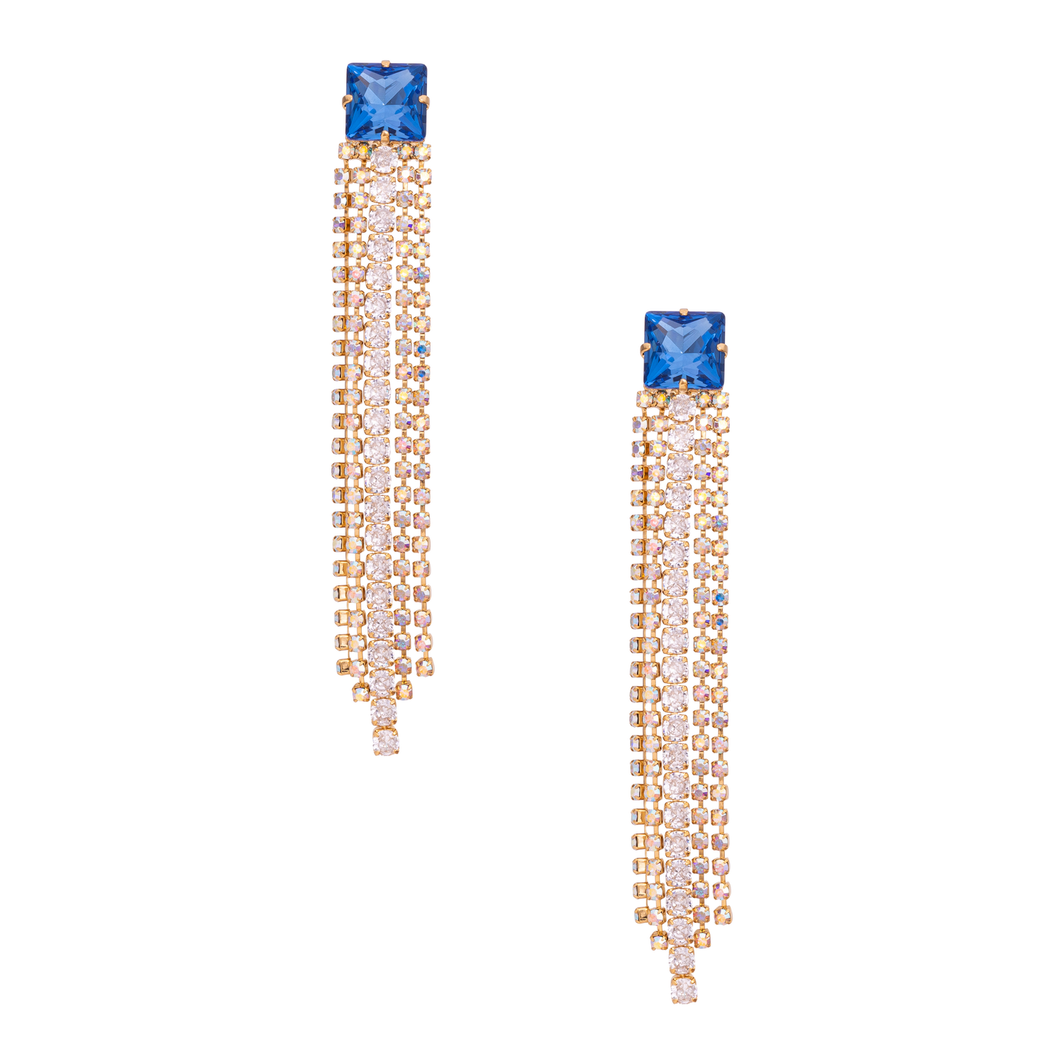 Orecchini In Catena Con Strass, Catena Zirconi E Pietra Quadrata 12x12 Partenope