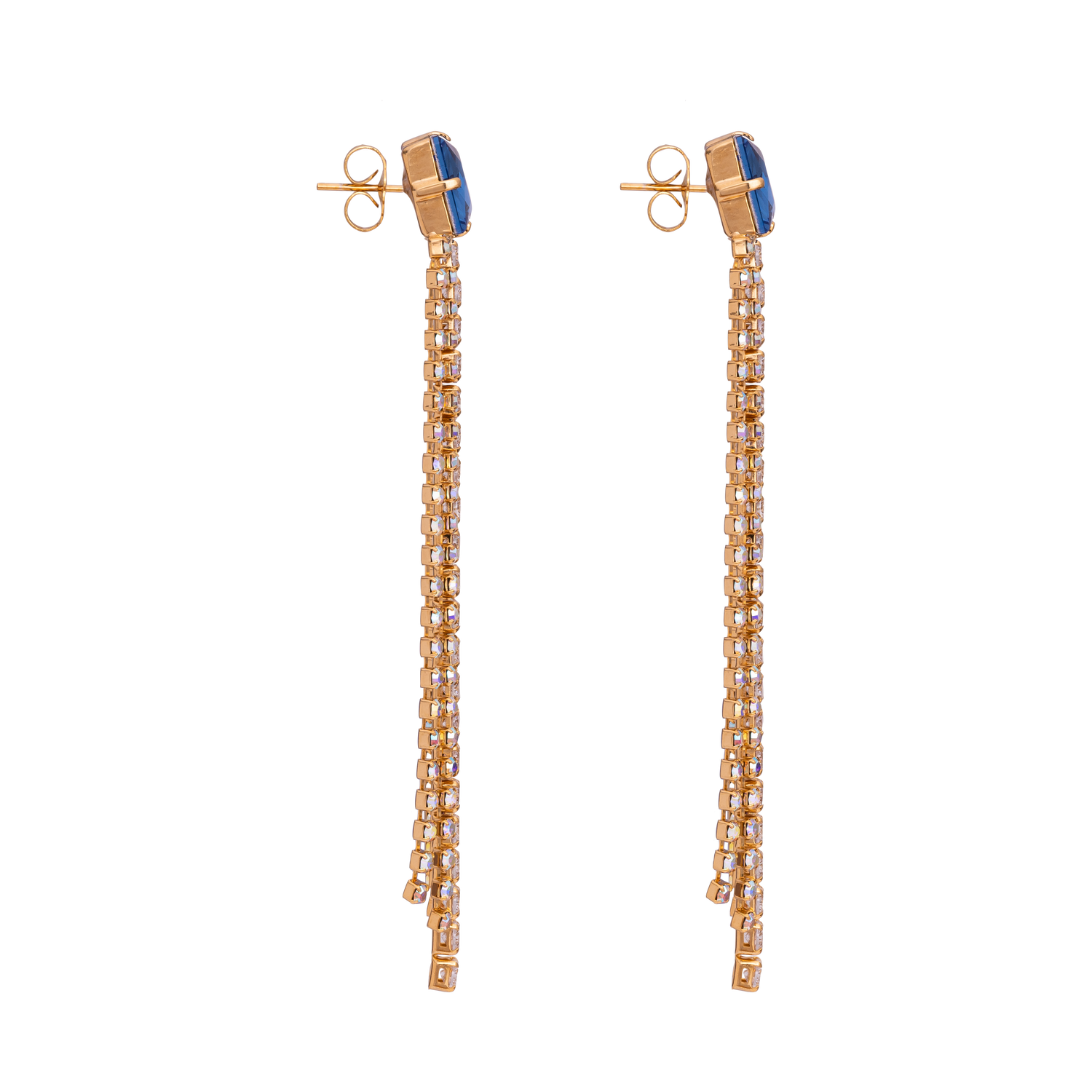 Orecchini In Catena Con Strass, Catena Zirconi E Pietra Quadrata 12x12 Partenope
