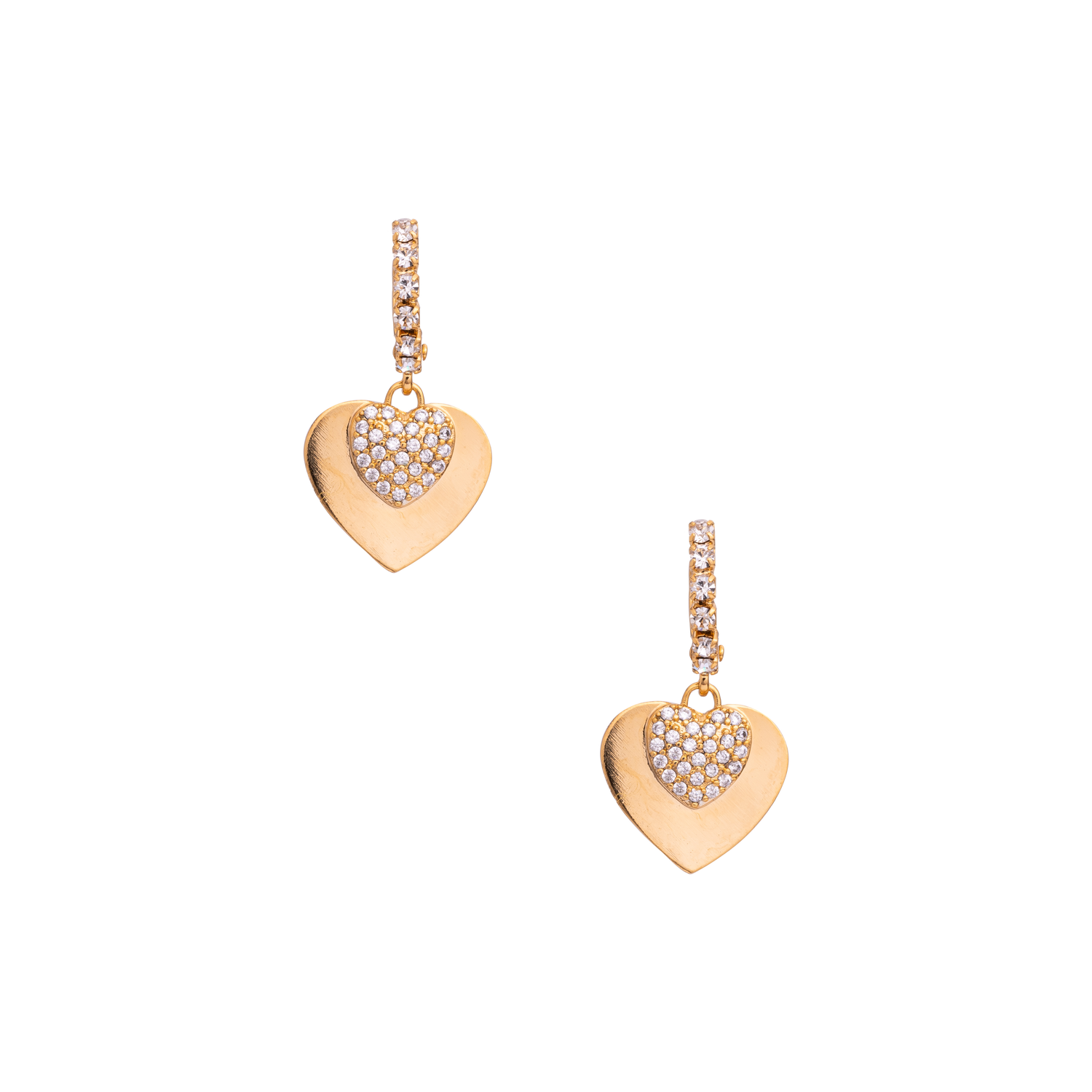 Orecchini Con Cerchietto In Strass, Cuore Metallo Lavorato E Cuore In Zirconi Adele Small