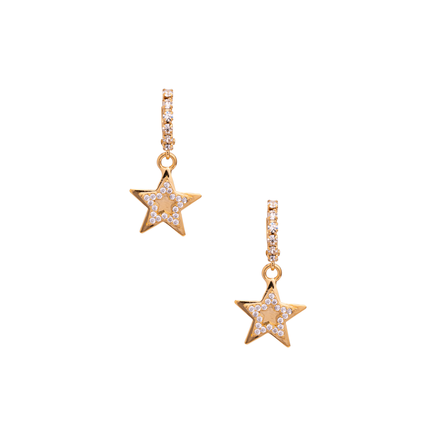 Orecchini Con Cerchietto In Strass, Luna Metallo Lavorato E Luna In Zirconi Luce Small