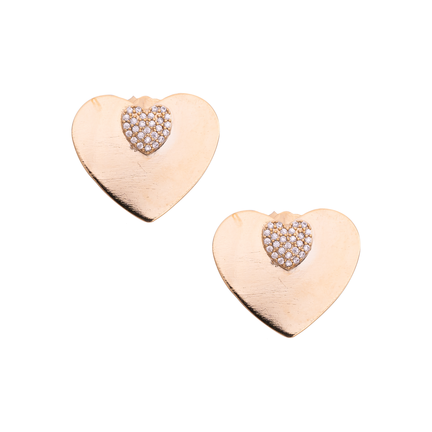 Orecchini In Metallo Lavorato E Cuore In Zirconi Cherie Big