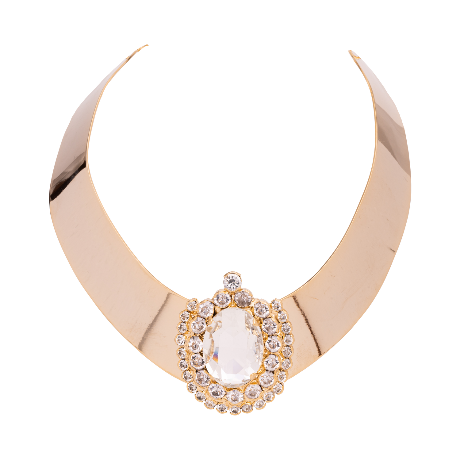 Collana Metallica In Catena Strass Tonda, Strass Maxima, Pietra Ovale E Catena Torcion Kim