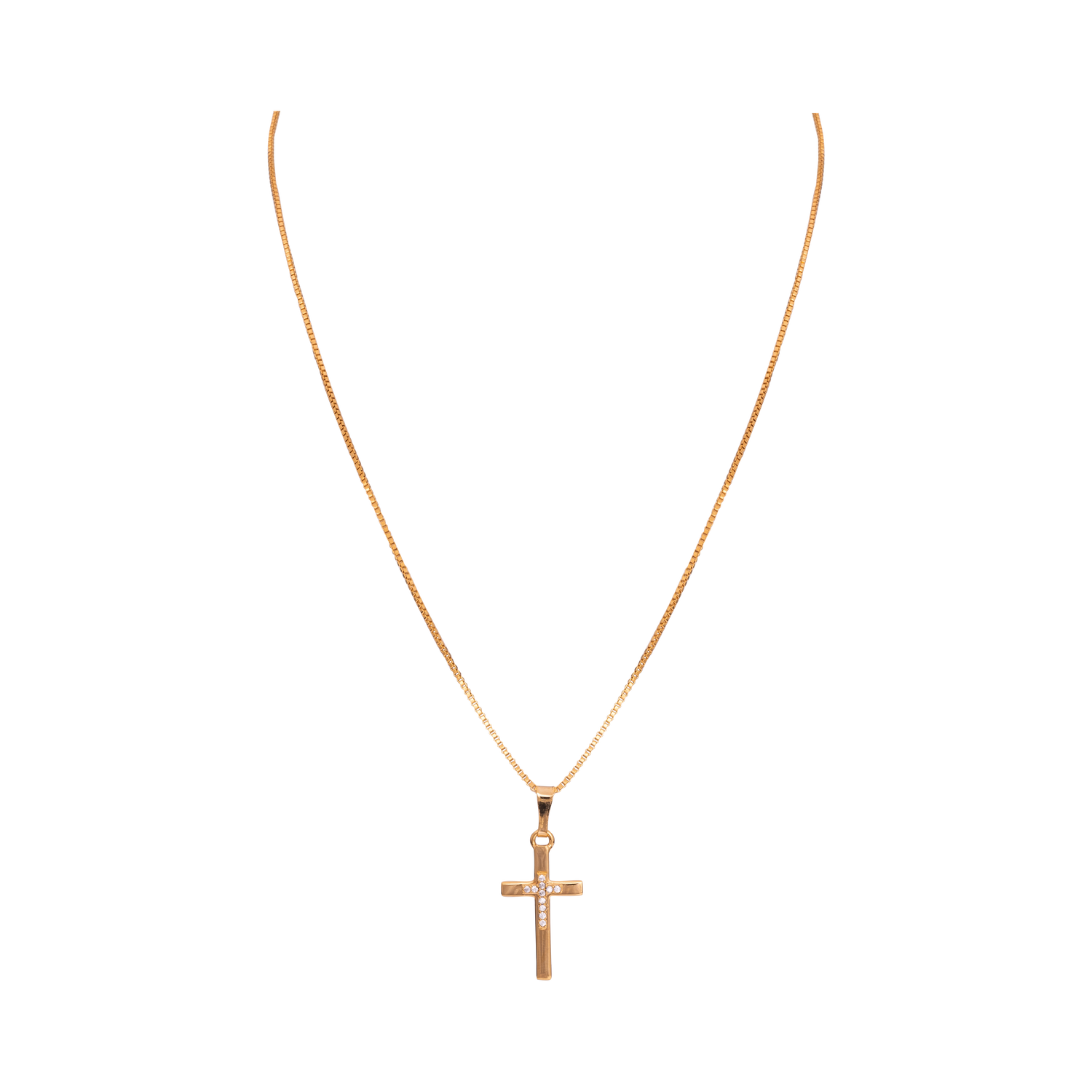 Collana In Catena Veneziana , Croce Metallo E Croce Zirconi Piccola Iniziale