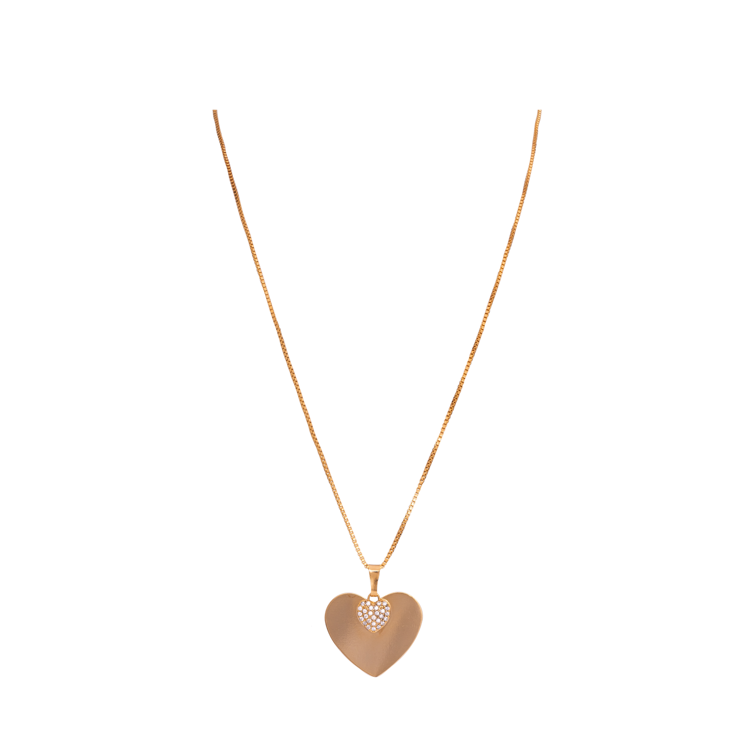 Collana In Catena Veneziana , Cuore Metallo E Cuore Zirconi Vieni Nel Mio Cuore L
