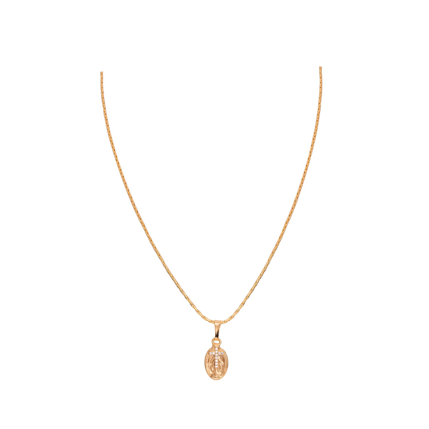 Collana Catena Greca Con Medaglina In Metallo E Croce Zirconi Immacolata