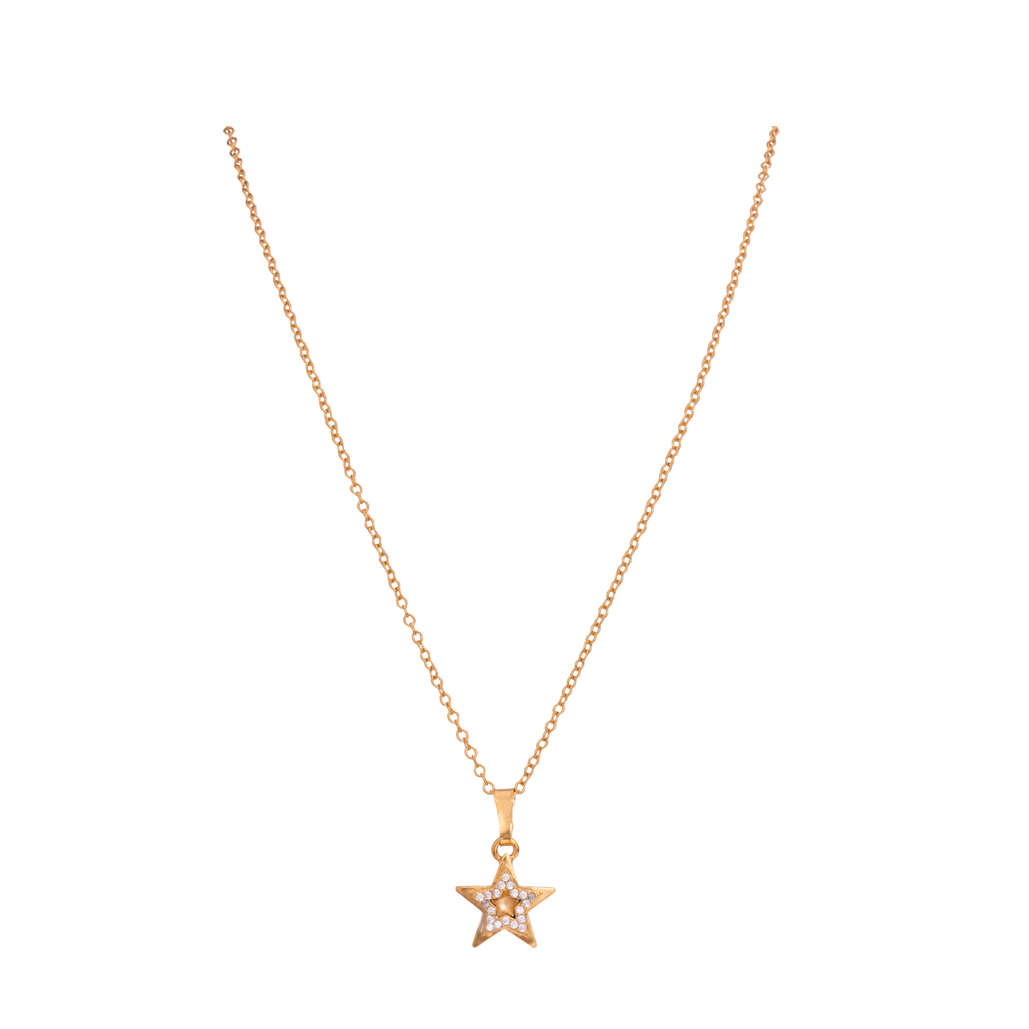 Collana La Notte Dei Desideri L In Catena Forzatina, Stella Metallo E Stella Zirconi In Ottone Anallergico