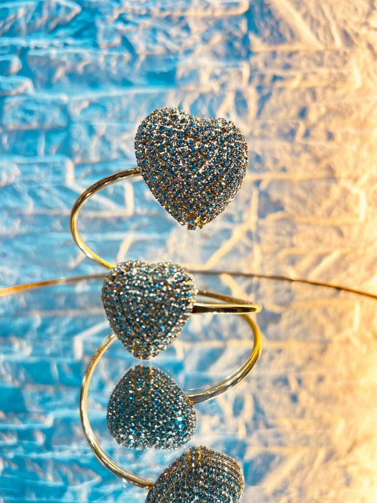 Bracciale Doppio Cuore "AMBRA" in Strass con base bracciale rigida e regolabile in ottone antiallergico