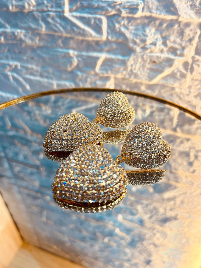Orecchini Doppio Cuore "AMBRA" - Armonia di Luce e Amore in Strass e Ottone Antiallergico
