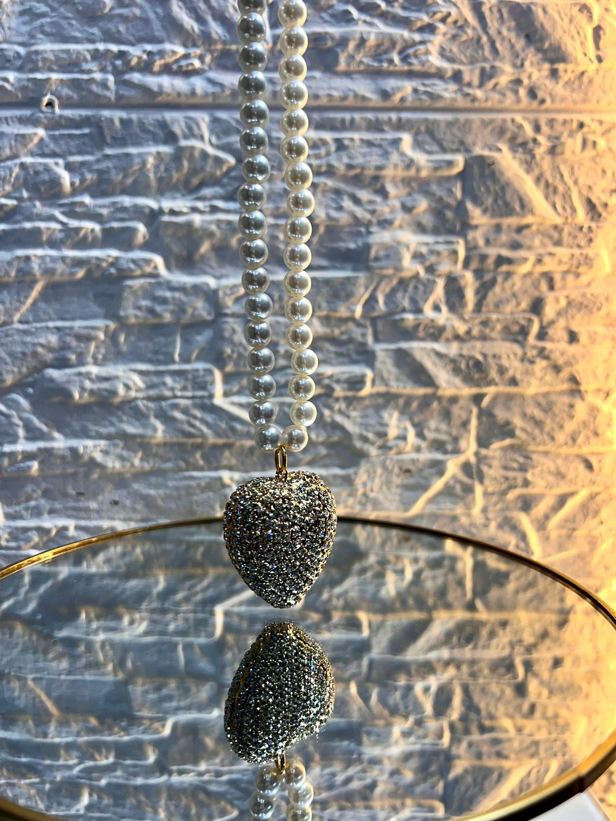 Collana Cuore Grande "AMBRA" - Splendore e Raffinatezza con Strass e Perle in Ottone Antiallergico