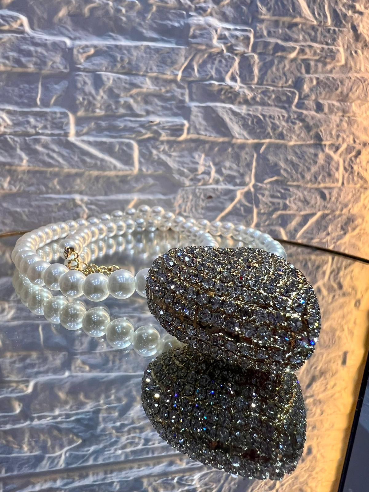 Collana Cuore Grande "AMBRA" - Splendore e Raffinatezza con Strass e Perle in Ottone Antiallergico