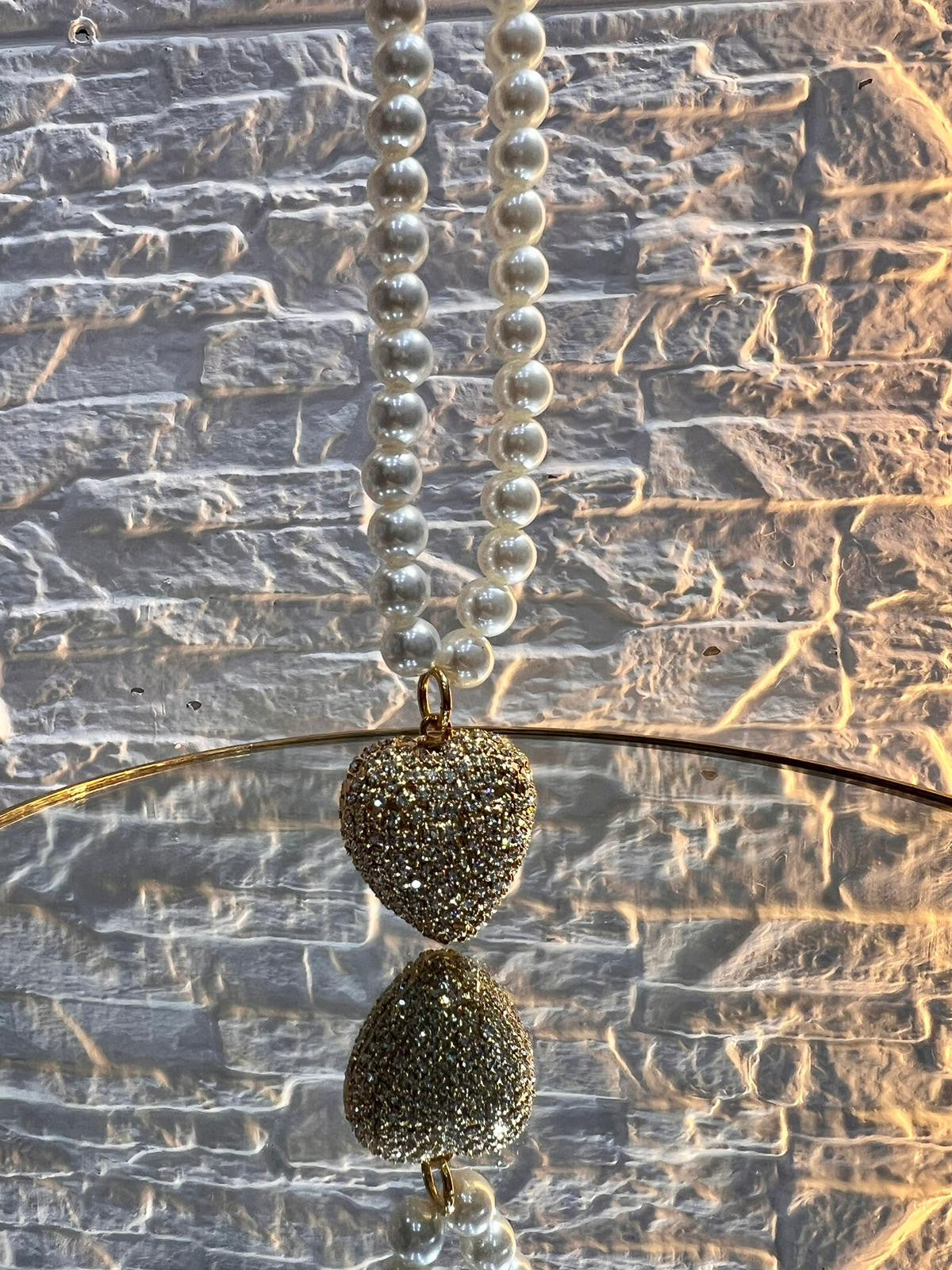 Collana Cuore "AMBRA" - Unione di Strass, Perle e Amore in Ottone Antiallergico