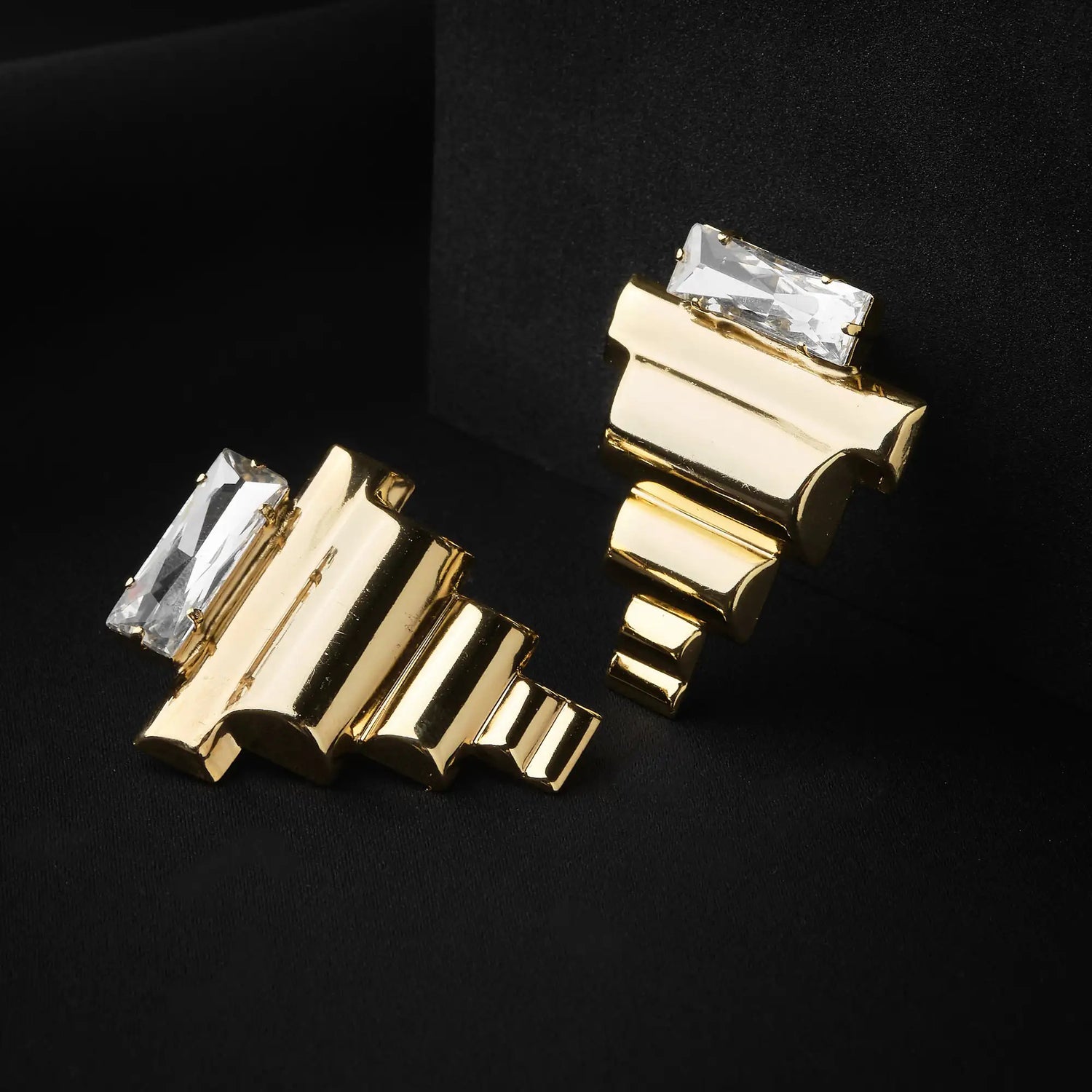 Orecchini in Ottone con Strass e Pendenti Geometrici - Stile Moderno in Oro e Argento