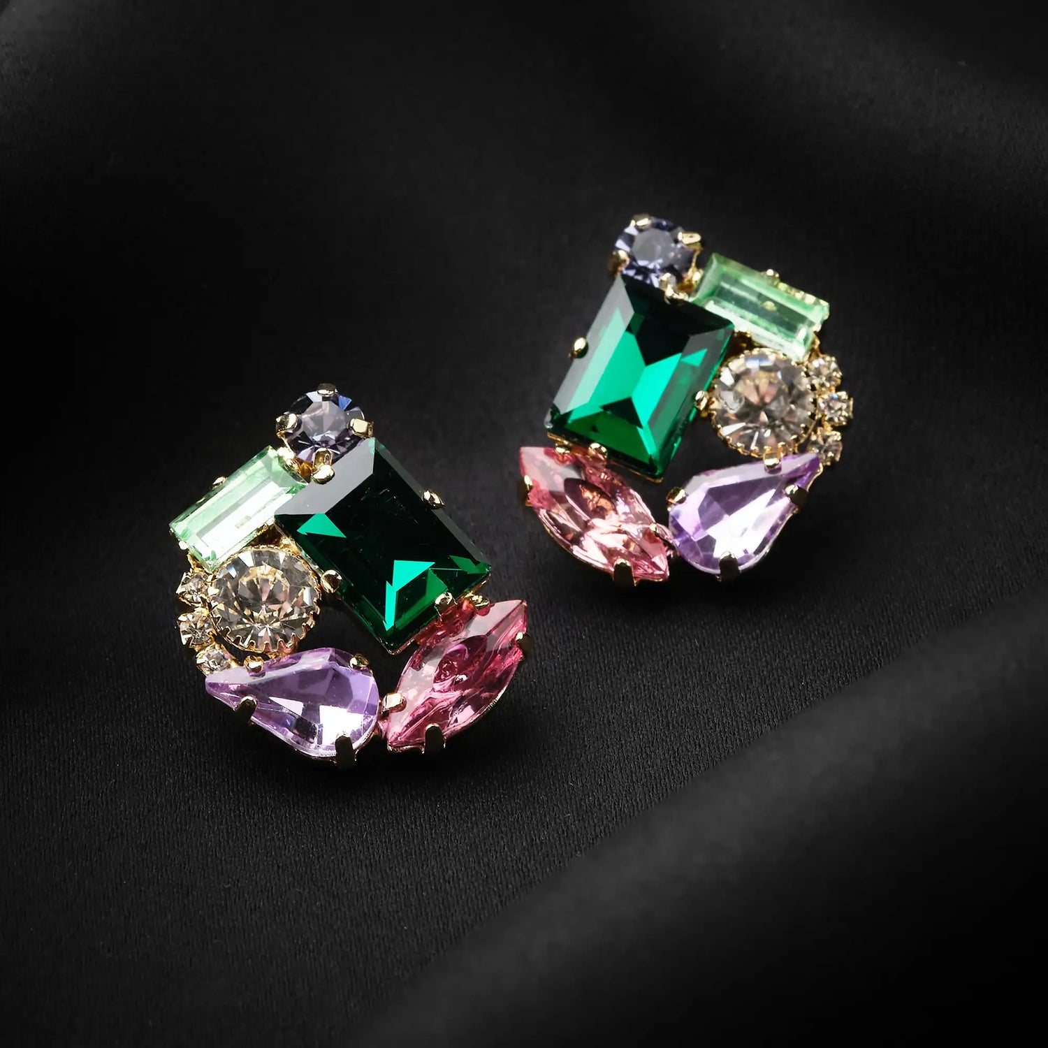 Orecchini in Ottone con Geometria di Pietre - Eleganza Moderna in Oro e Argento