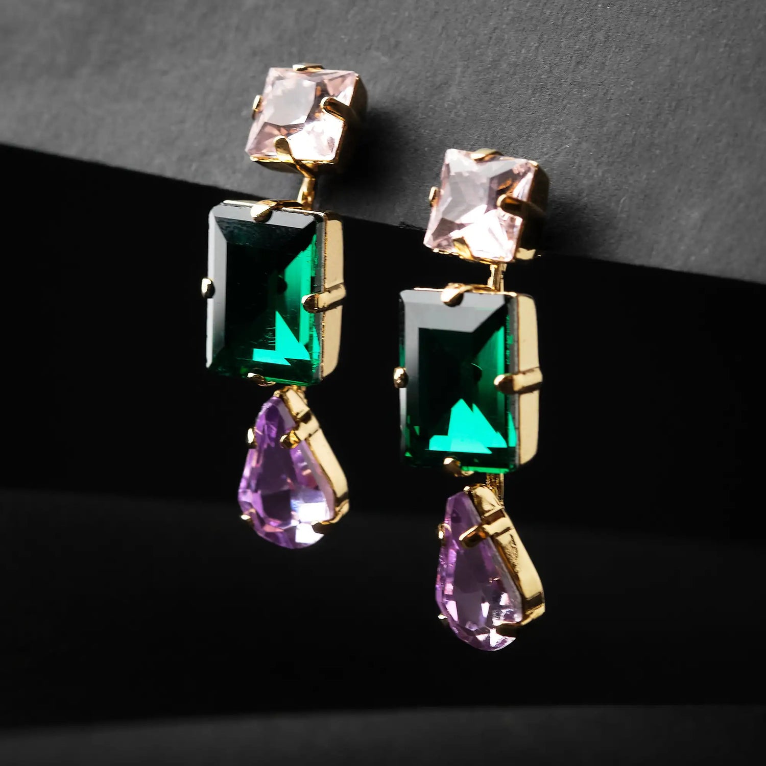 Orecchini in Ottone con Tre Pietre - Raffinata Combinazione di Eleganza in Oro e Argento