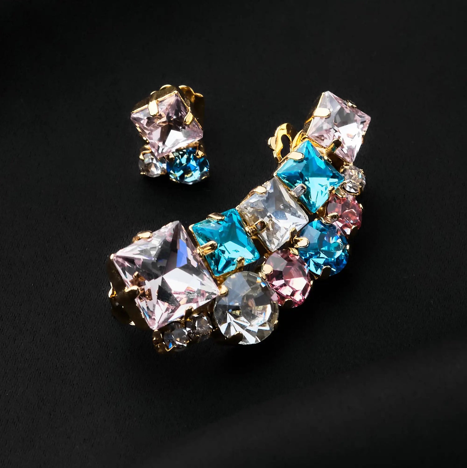 Earcuff con Orecchino in Ottone con Pietre in Varie Forme - Eleganza Versatile in Oro e Argento